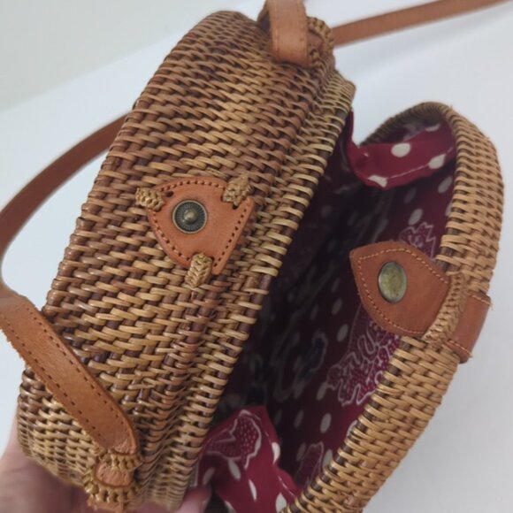 Amerii Rattan Round Crossbody Bag Retro 70s Style Circle Bag - Picture 3 of 12
